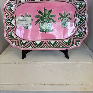 Tommy Bahama 100% Mellamine Pink Serving Tray 15”x11”Pineapple motif Boho Summer